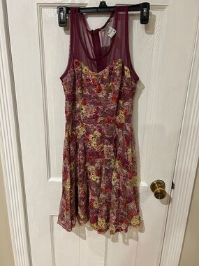 American Rag Burgundy Floral Mesh Fit-and-Flare Midi Dress